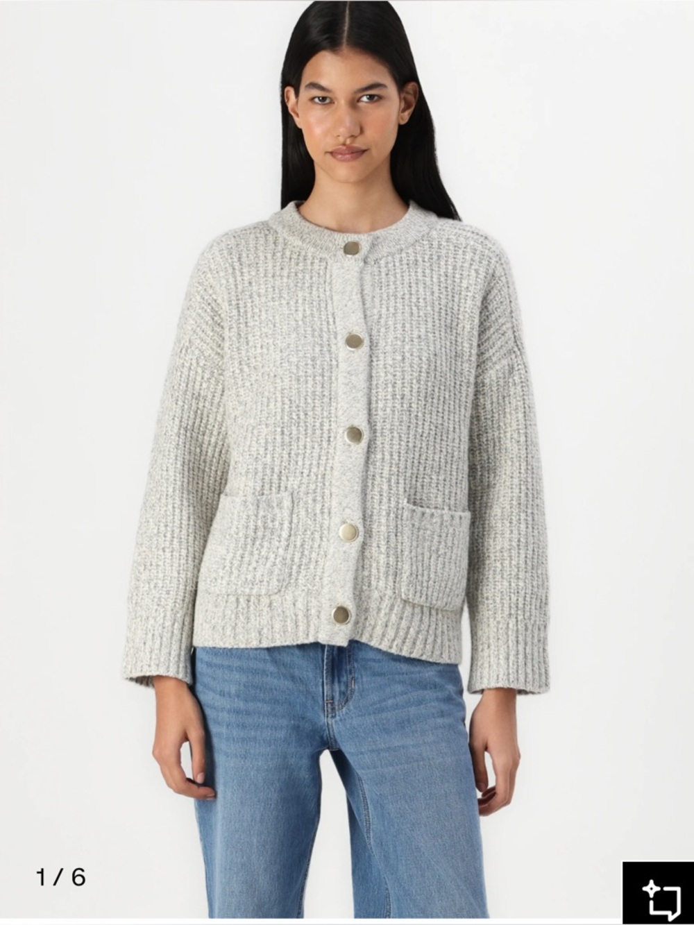 Abercrombie & Fitch Light Gray Ribbed Cardigan with Gold Buttons